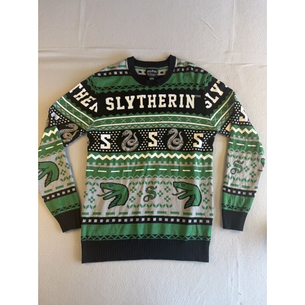 Harry Potter - Slytherin Winter Christmas Silver Snake Sweater Large
